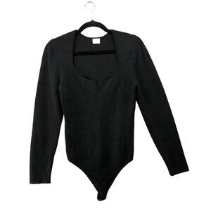 Abercrombie & Fitch Bodysuit Womens M Black Knit Square Neck Sweater
